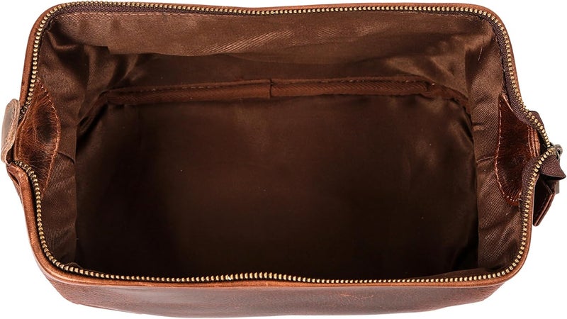 HLC Leather Toiletry Bag for Men Best Gift Premium Genuine Dopp Kit Shaving Kit Organizer Travel Kit Pouch Bag 10 inch Size (Brown) - Image 4